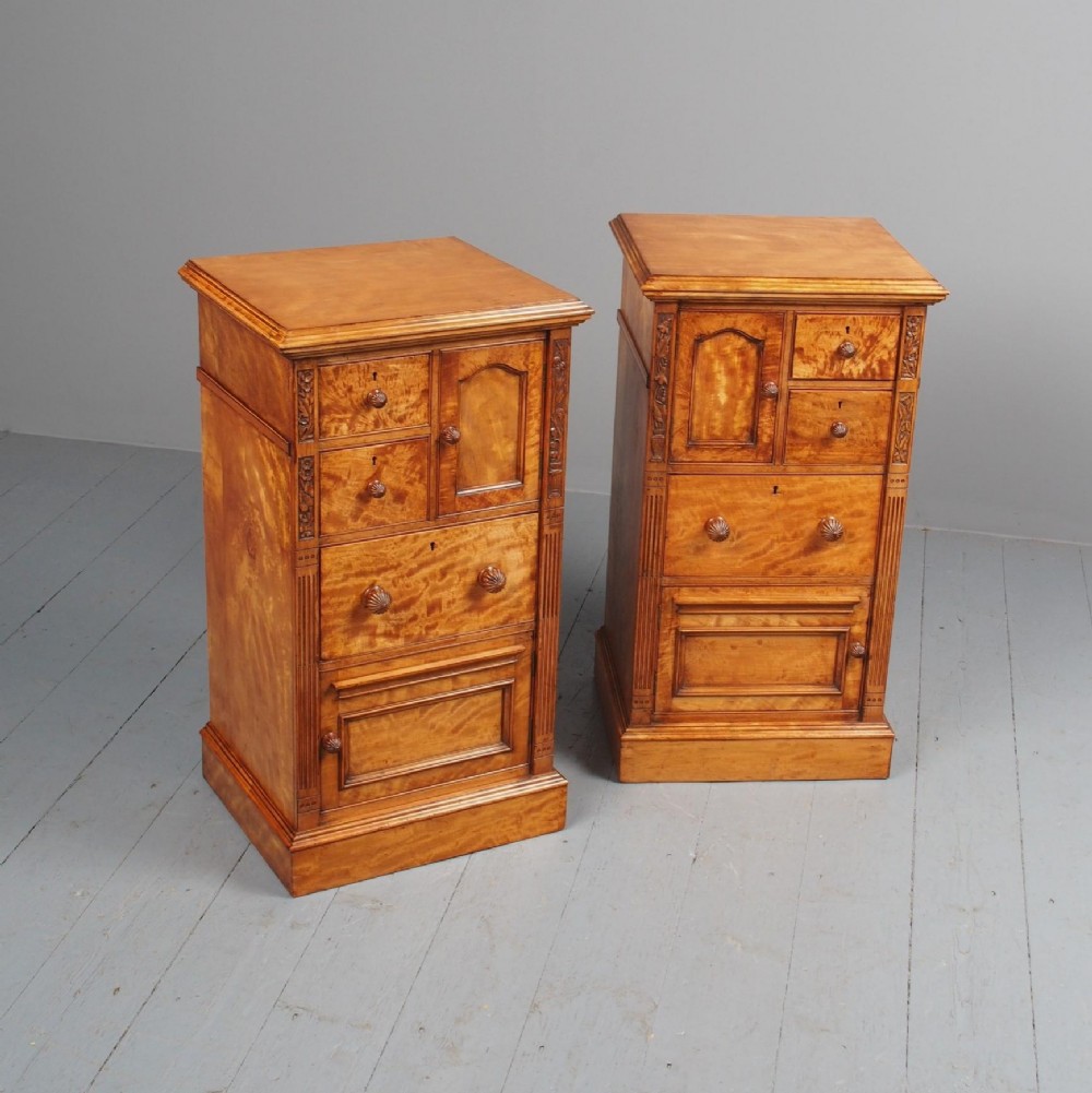 Antique Pair of Satinwood Bedside Cabinets by M. Woodburn
