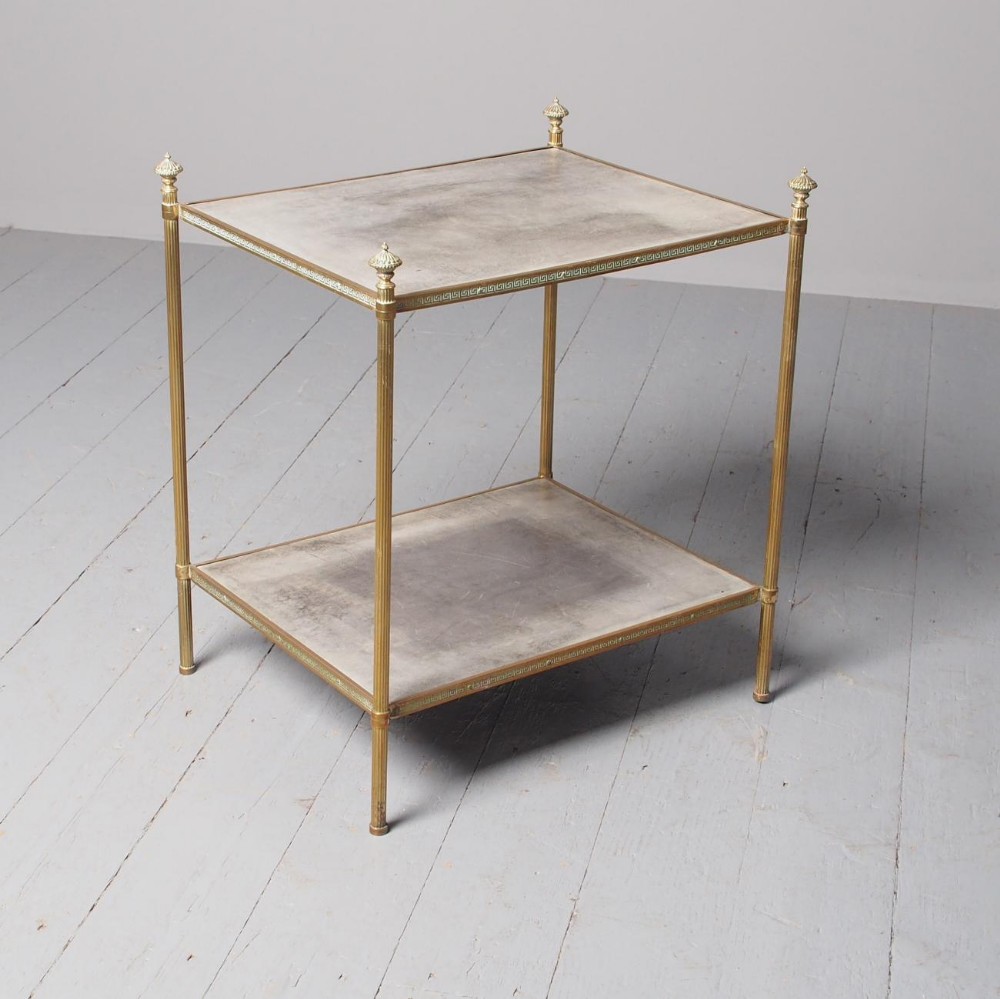 Brass and Leather 2 Tier Side Table