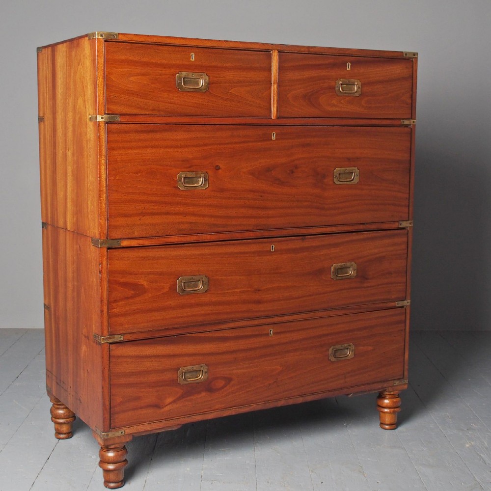 Antique Victorian Two Part Campaign Chest of Drawers