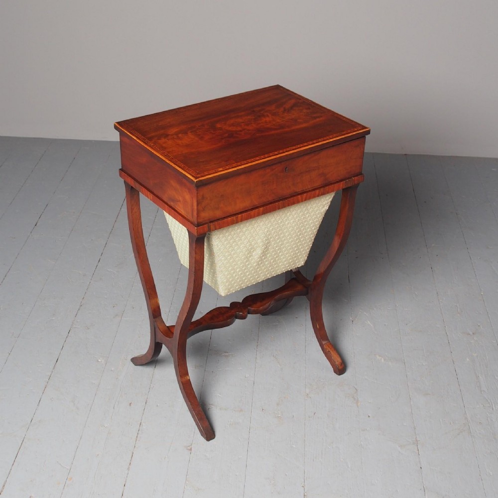 Unusual Biedermeier Inlaid Mahogany Work Box or Table