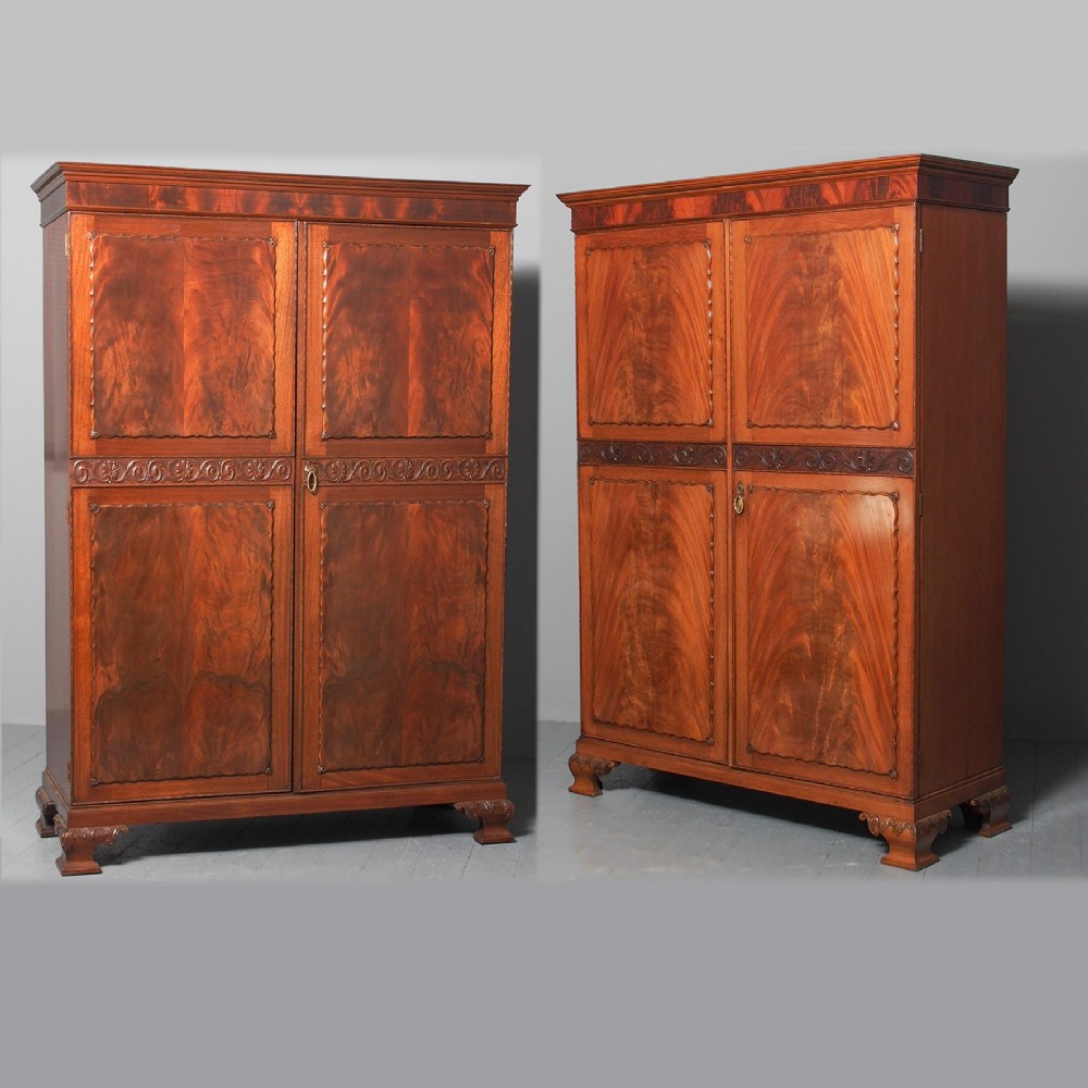 Pair of George III Style Mahogany Wardrobes