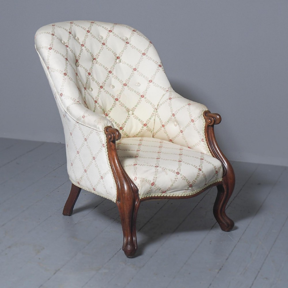 Antique Victorian Upholstered Mahogany Armchair 