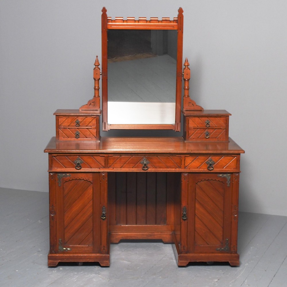 Victorian Gothic Revival Walnut Dressing Table