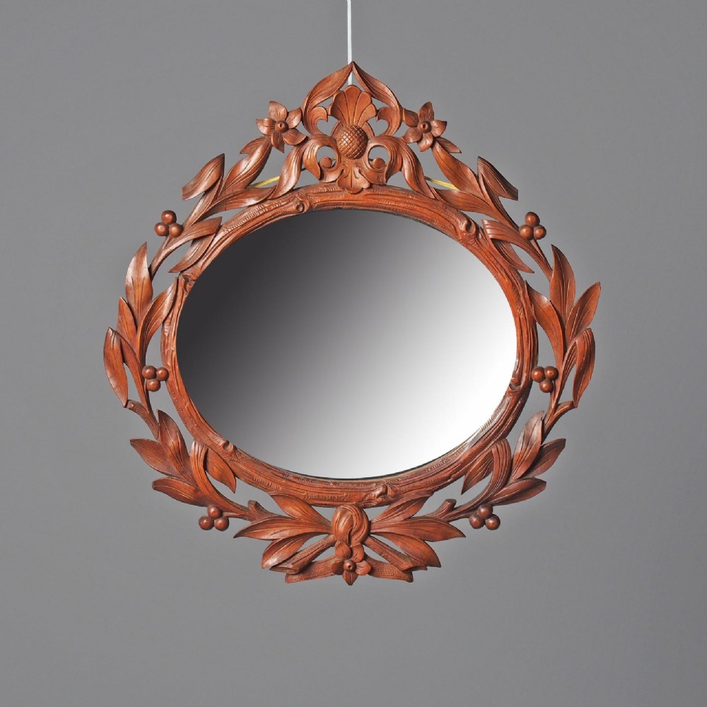 Carved Black Forest Walnut Wall Mirror