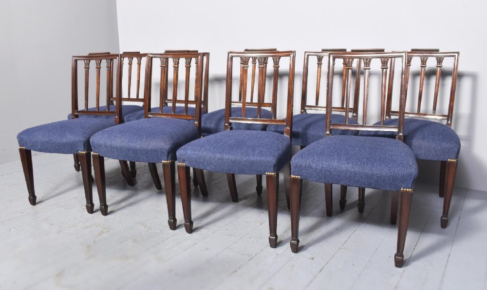 Ten George III Mahogany Hepplewhite Style Dining Chairs