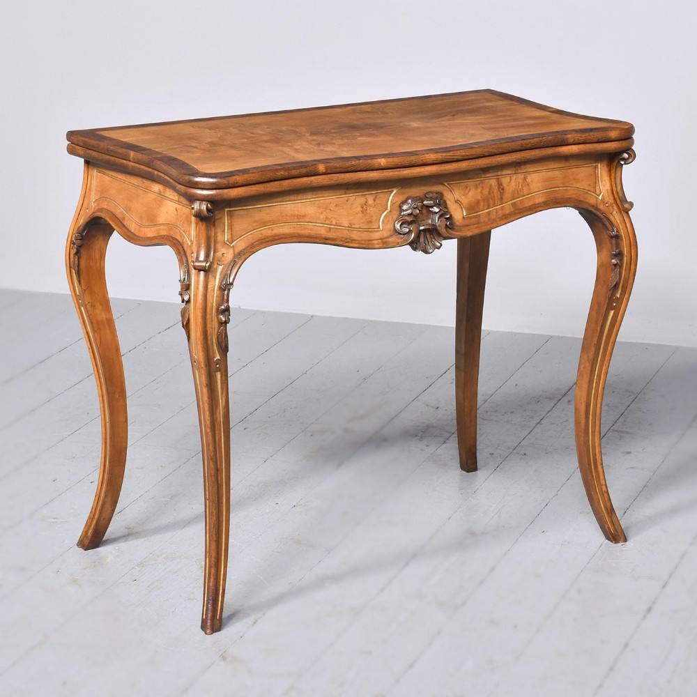 French Victorian Yew and Rosewood Fold-Over Games Table.