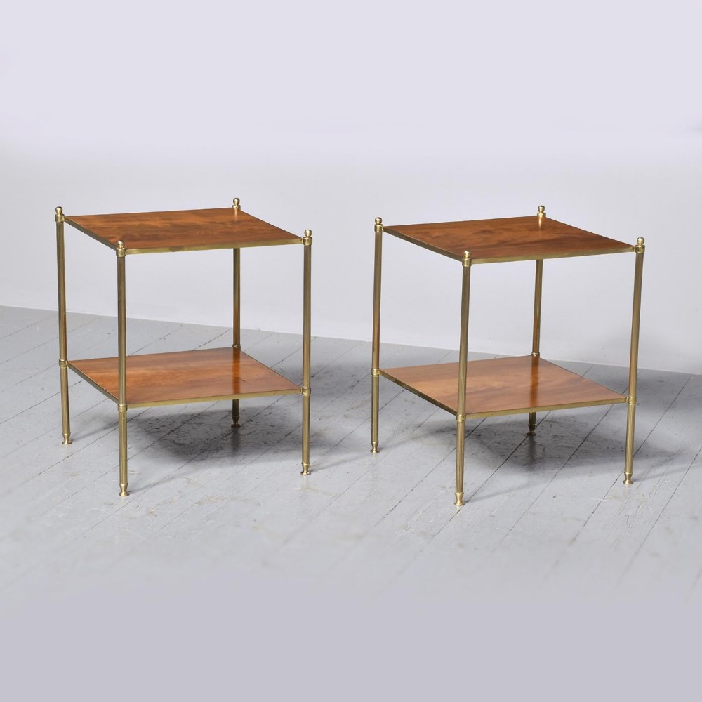 Pair of Brass and Mahogany 2 Tier Tables 