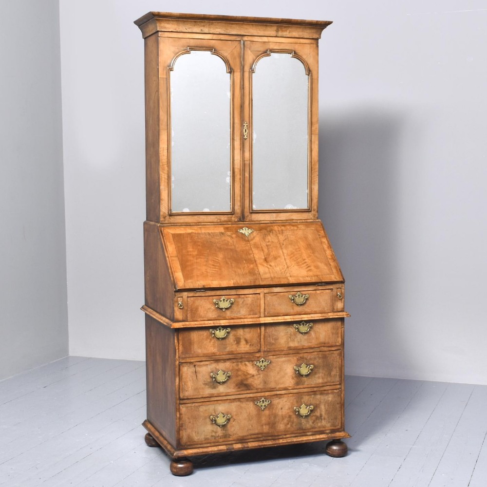 George 1st Style Figured Walnut Bureau Bookcase