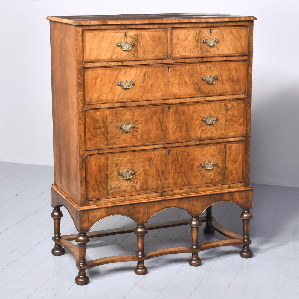 William and Mary Style Figured Walnut Chest on Stand