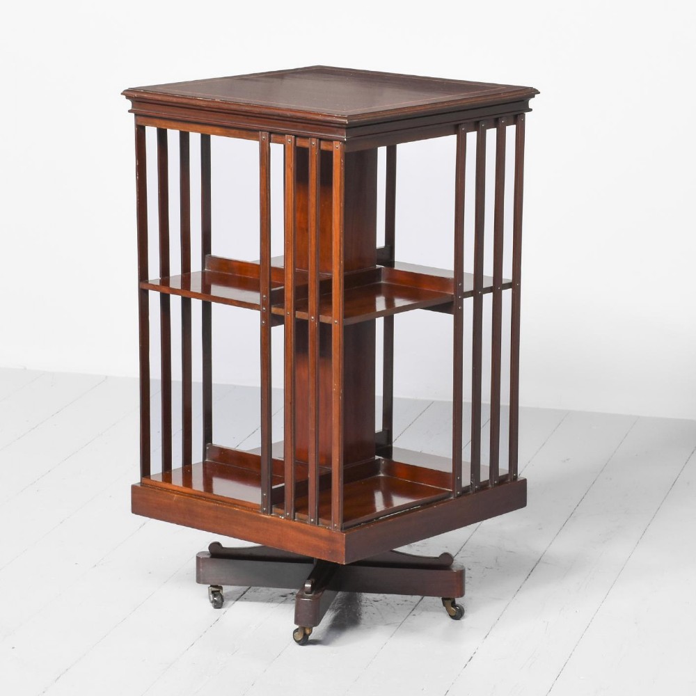 Sheraton-Style Edwardian Inlaid Mahogany Revolving Bookcase