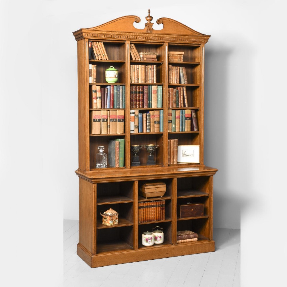 Late Victorian Quality Oak Two-Part Open Bookcase