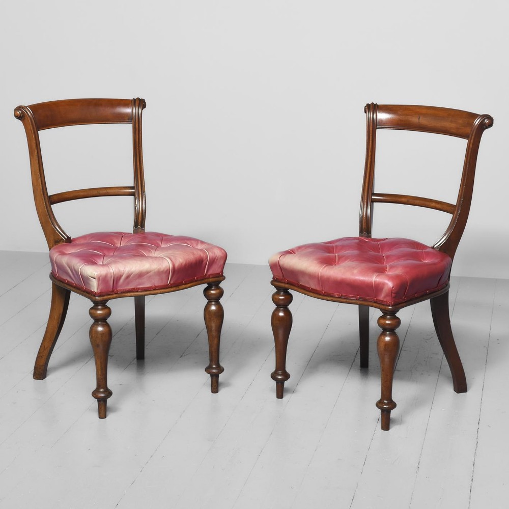 Pair of William IV Mahogany and Leather Upholstered Library Chairs