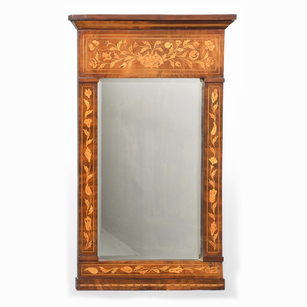 Dutch Marquetry Inlaid Mahogany Wall Mirror