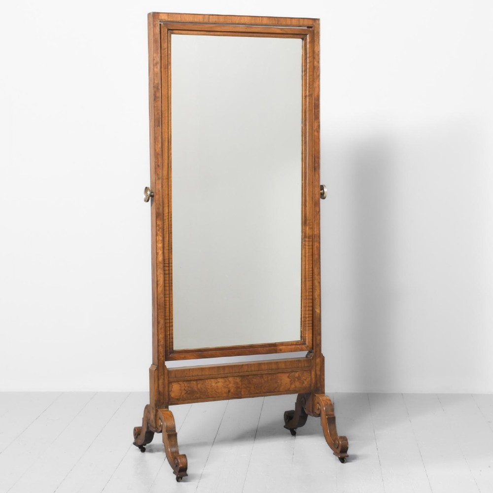 William IV Rare Walnut Cheval Mirror