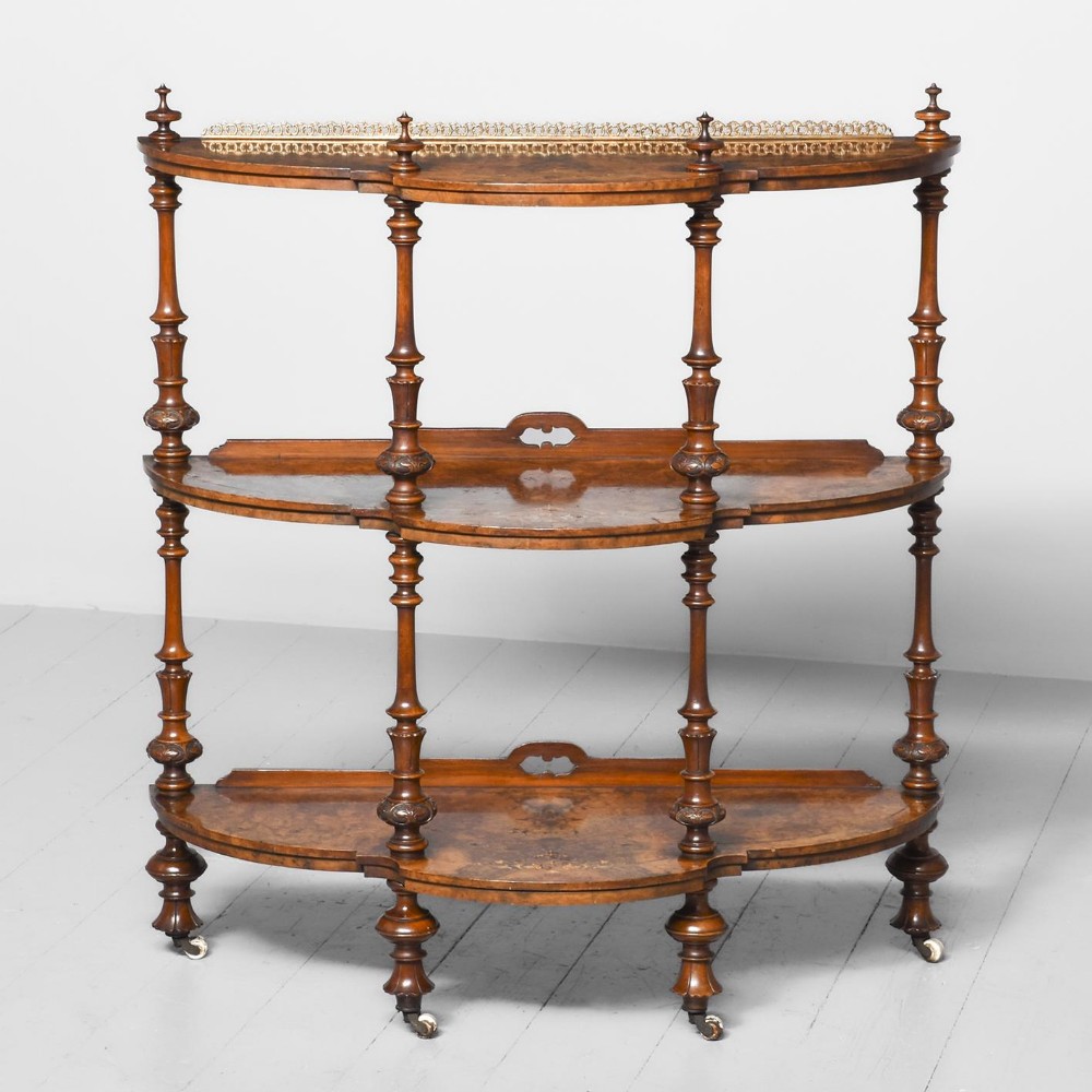 Quality Mid-Victorian Marquetry Inlaid Burr Walnut What-Not