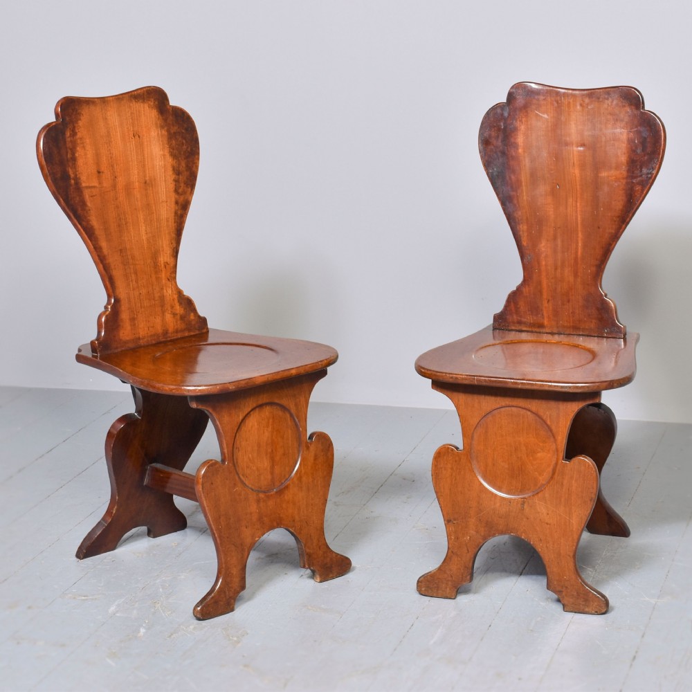 Pair of 18th Century Mahogany Sgabello Hall Chairs 