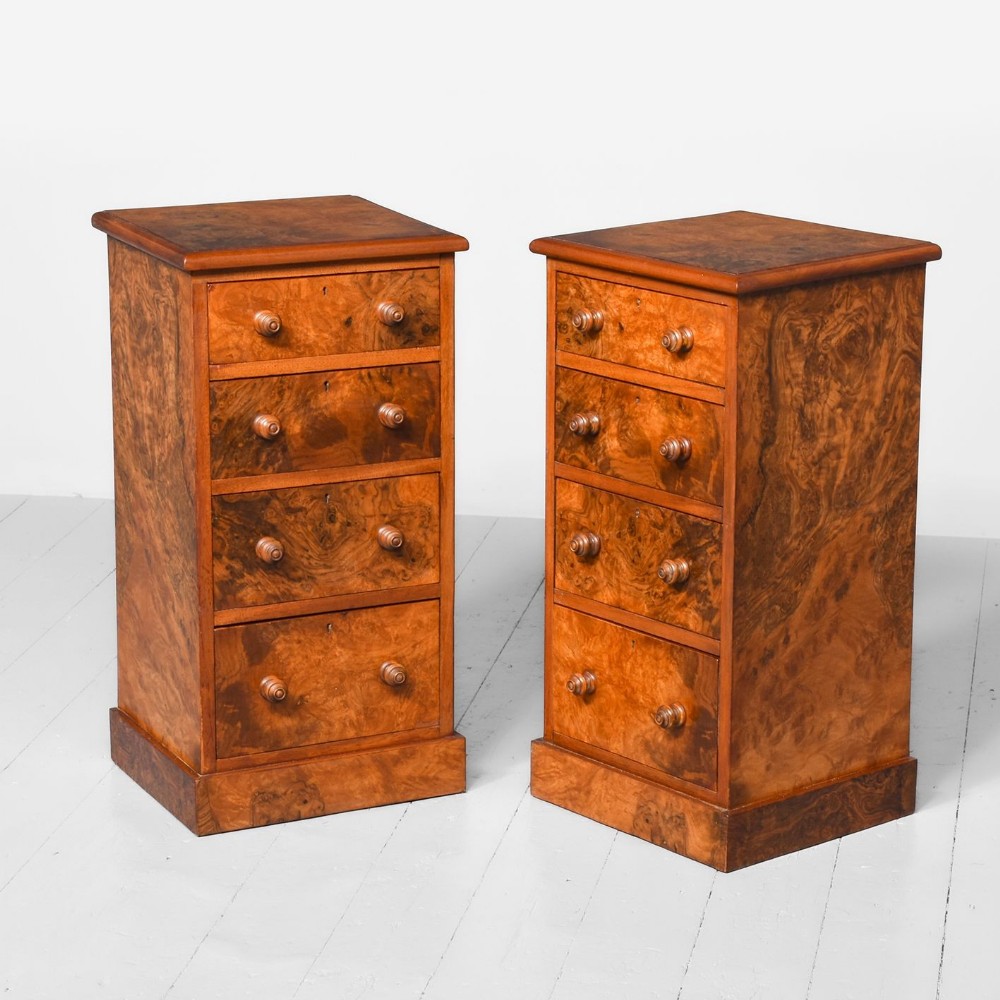 Pair of Figured Walnut Victorian Bedside Lockers