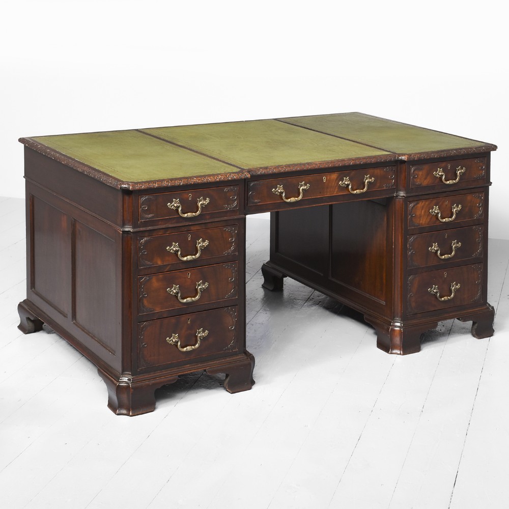Chippendale Style Carved Mahogany Partners Desk