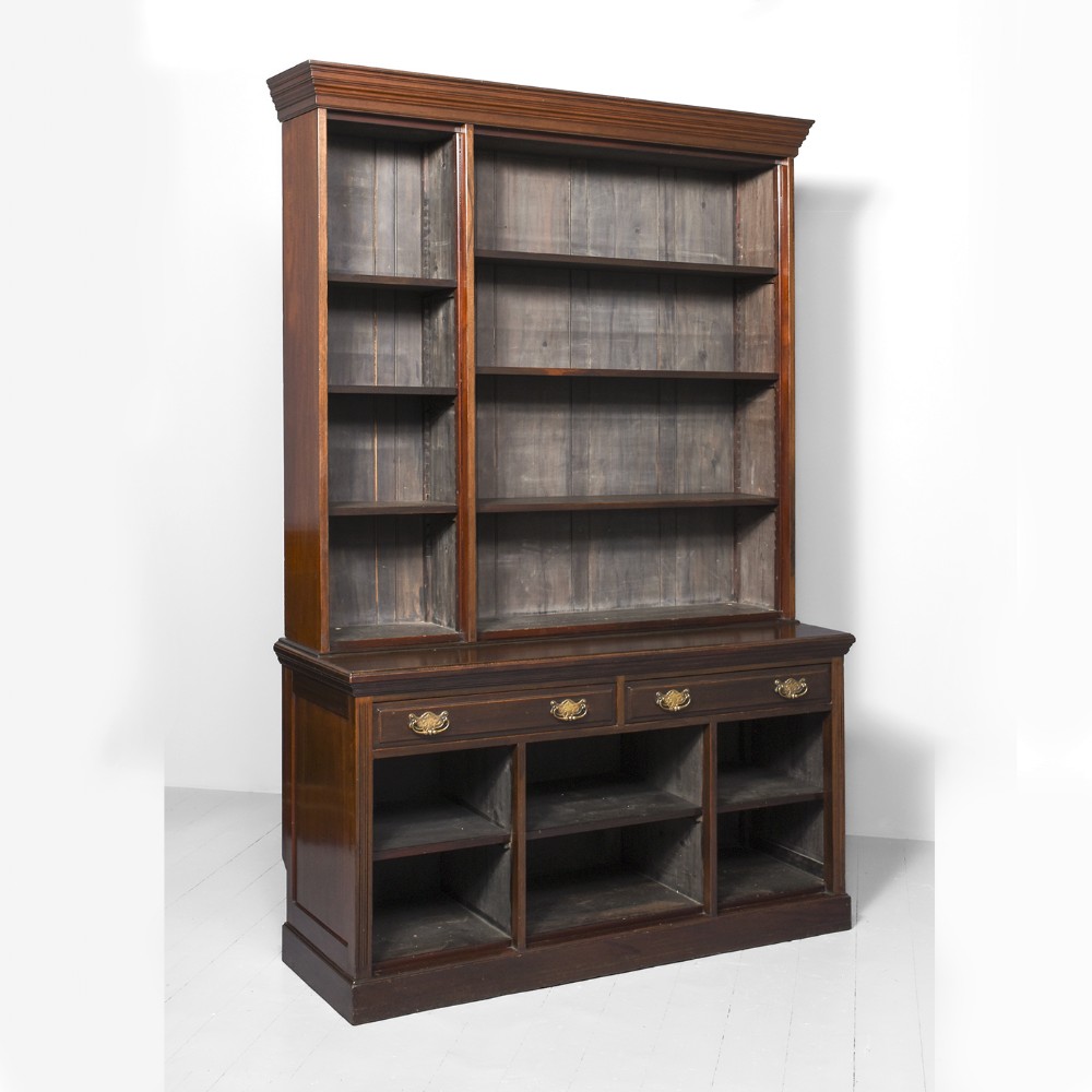 Victorian Tall Two-Part Mahogany Open Bookcase