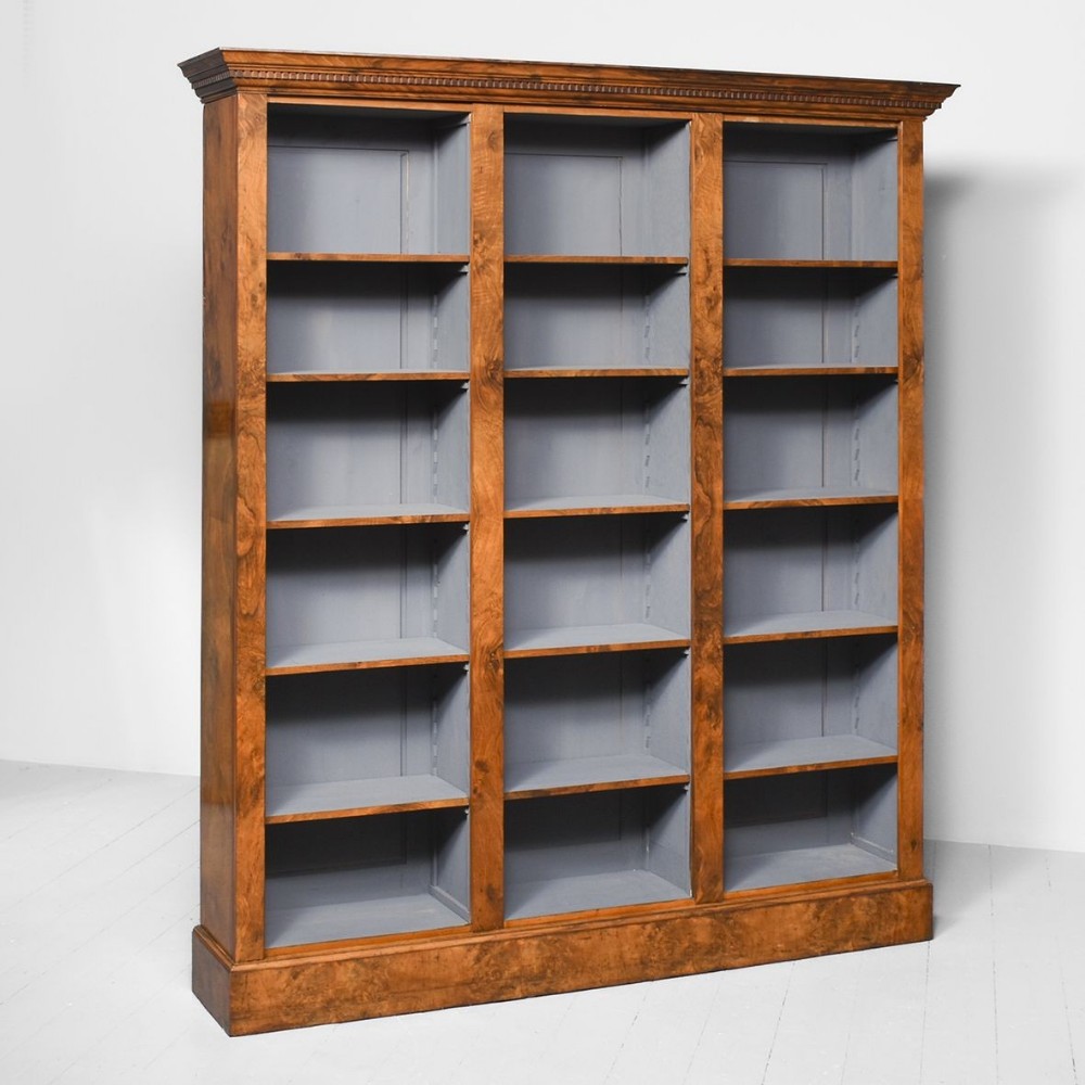 Burr Walnut Tall 19th Century Open Bookcase