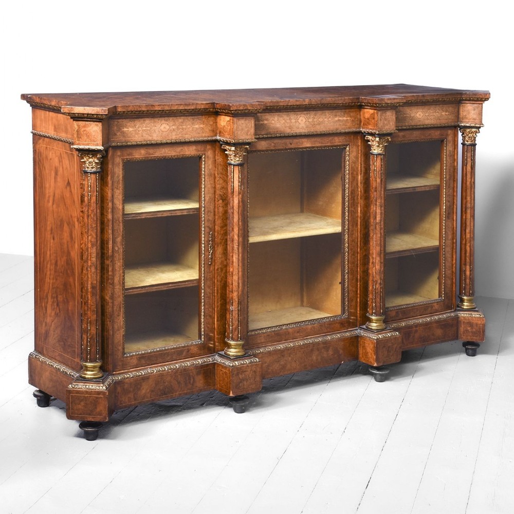 Magnificent Three Door Victorian Fine Burr Walnut Cabinet of Exhibition Quality