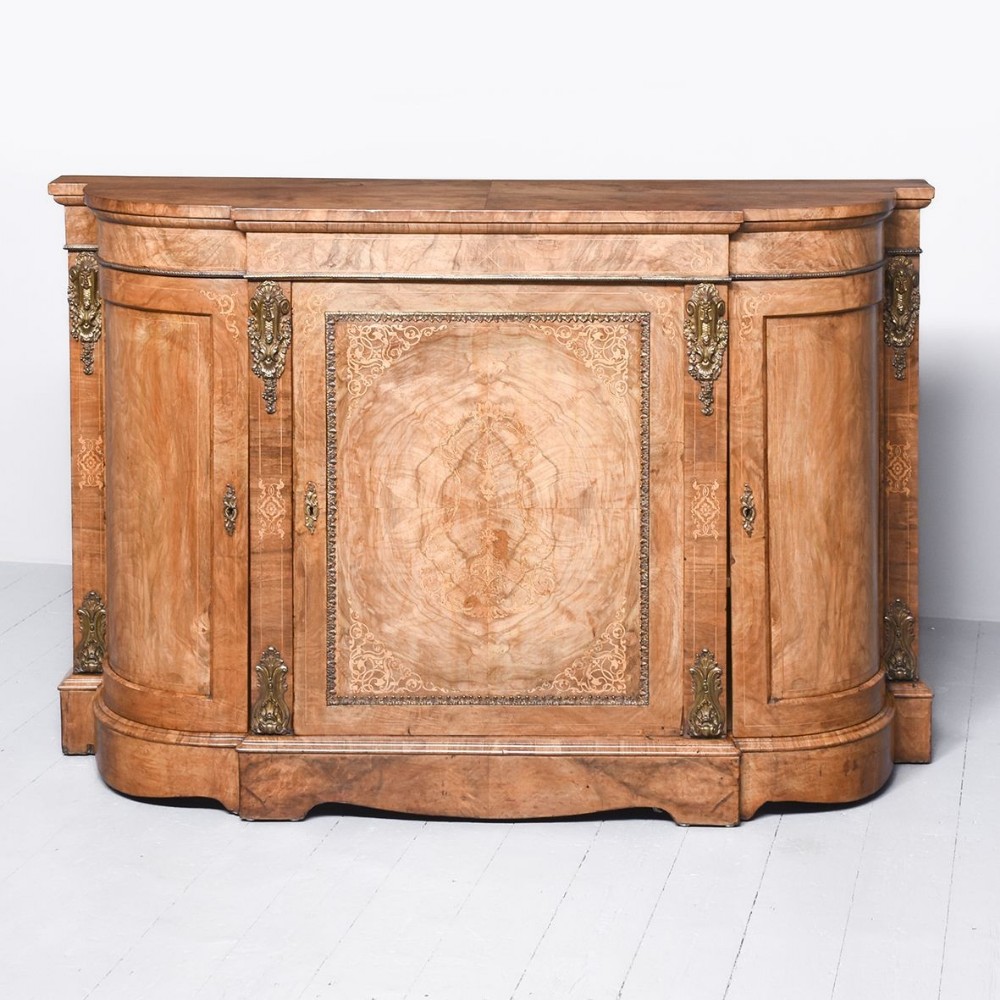 Victorian inlaid figured walnut credenza