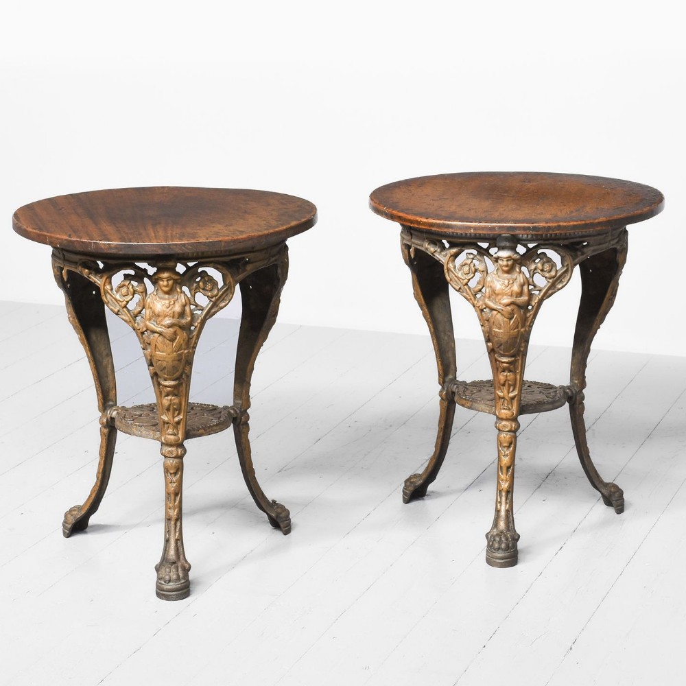 Pair Of Britannia Pattern Cast Iron Pub Tables