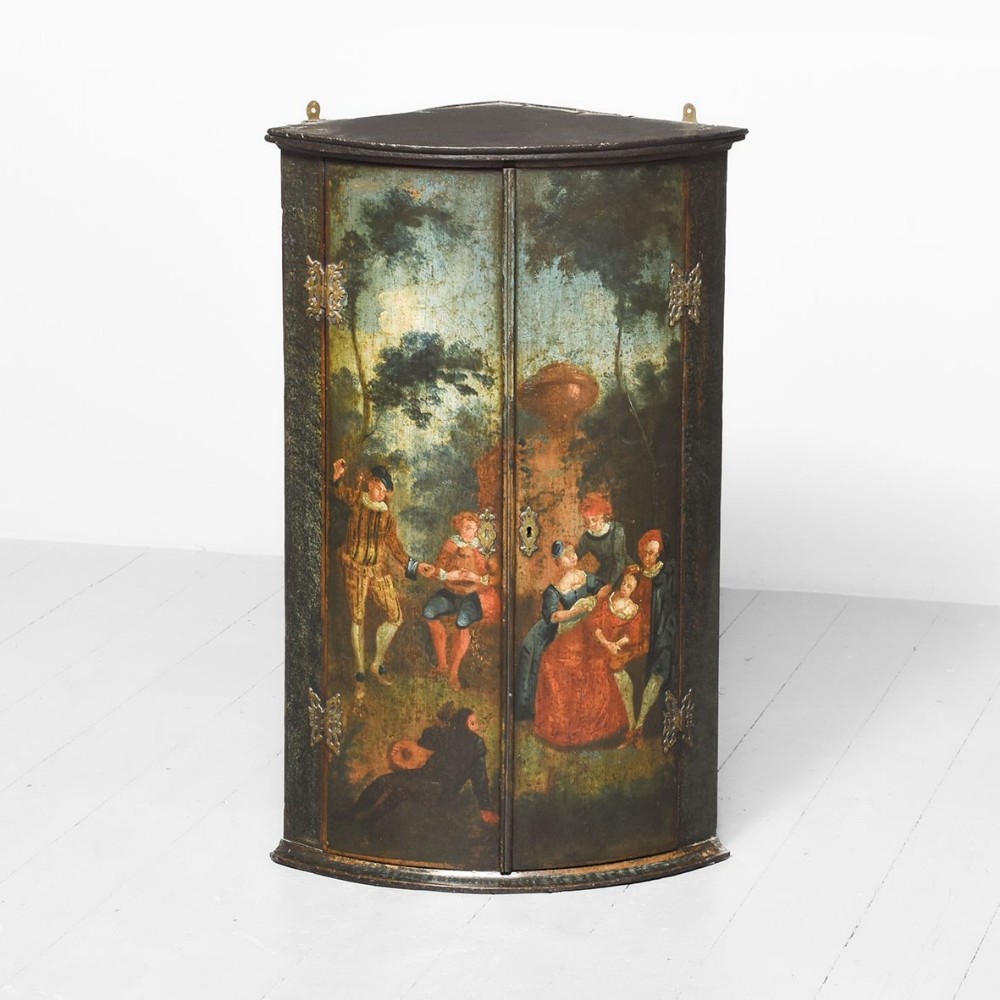 Painted George III Bow-Fronted Corner Cabinet