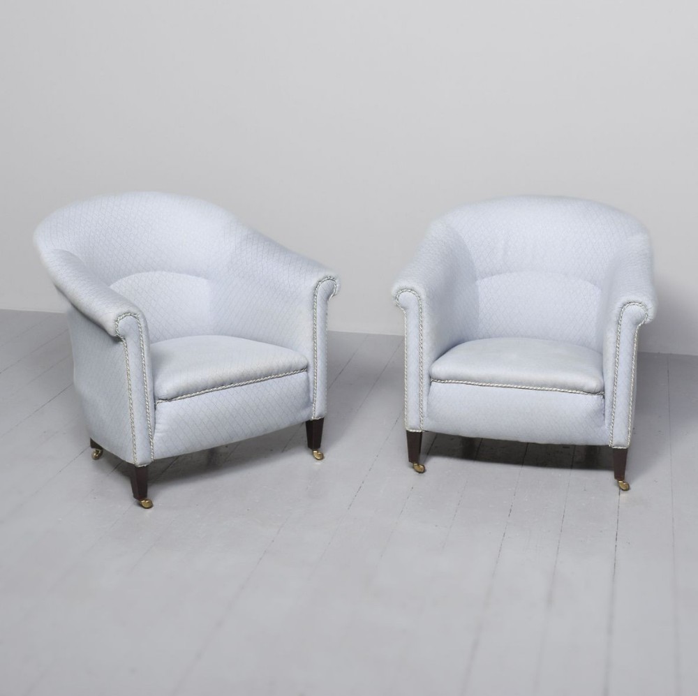 Pair of Edwardian Mahogany-Framed Tub Chairs