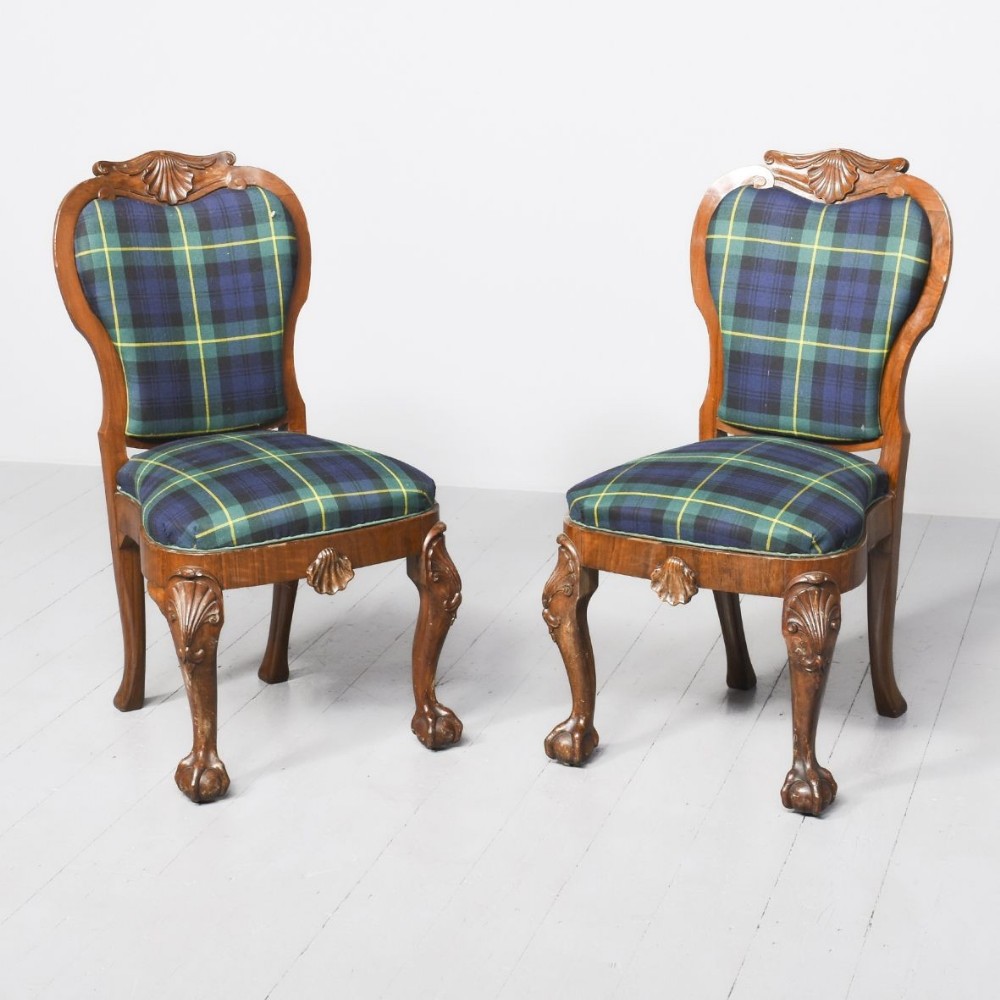 Pair of Padded Back Walnut Chairs