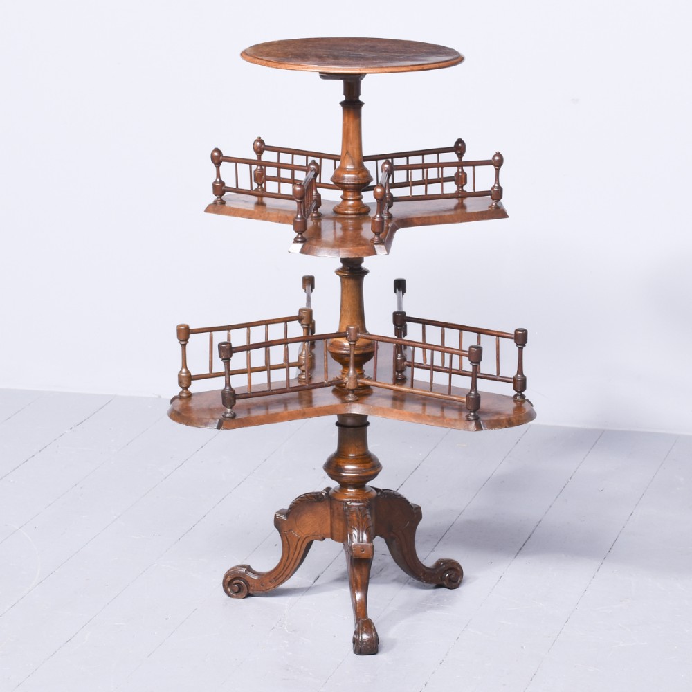 Rare Design Victorian Burr Walnut Revolving Whatnot