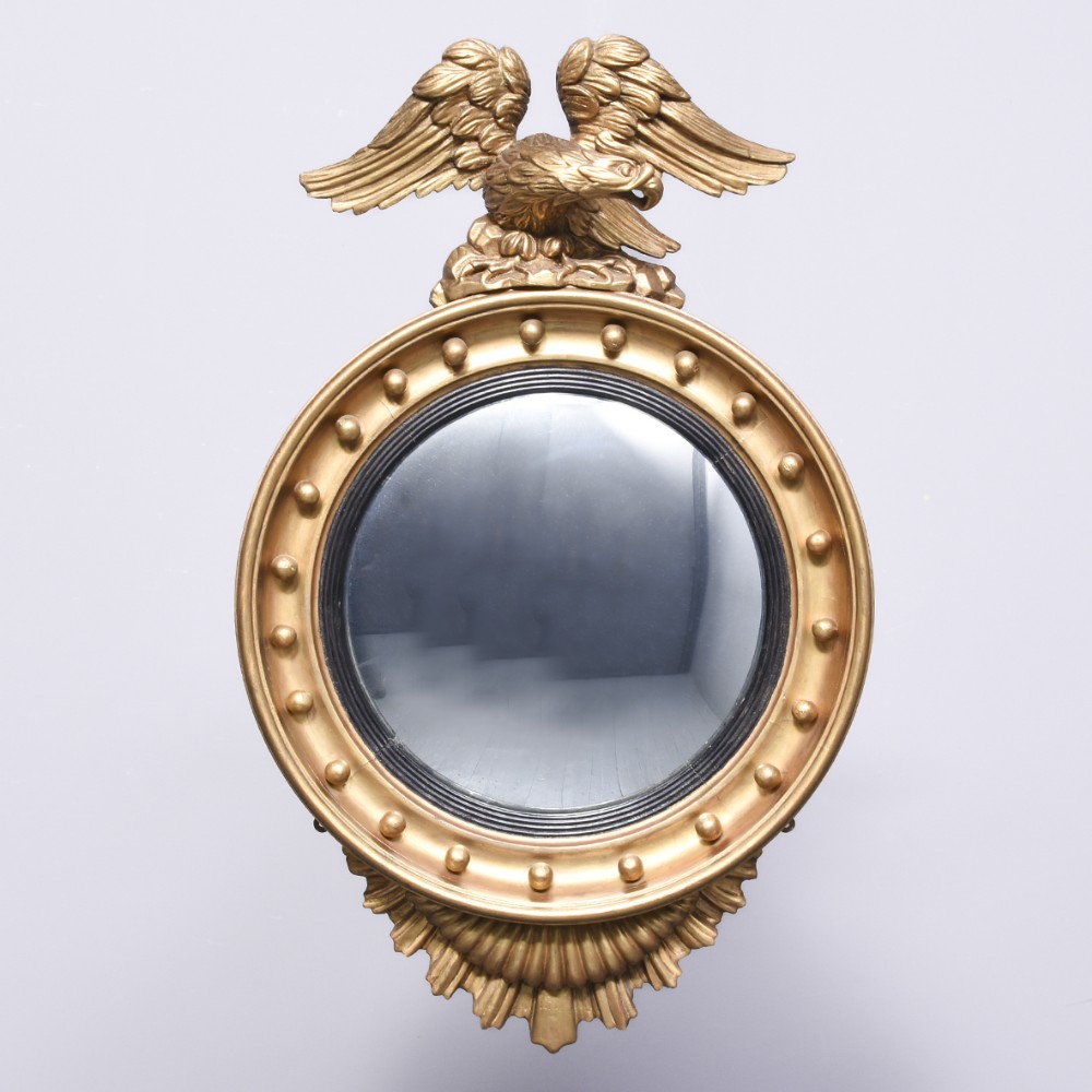 Original Regency Carved Giltwood Convex Mirror