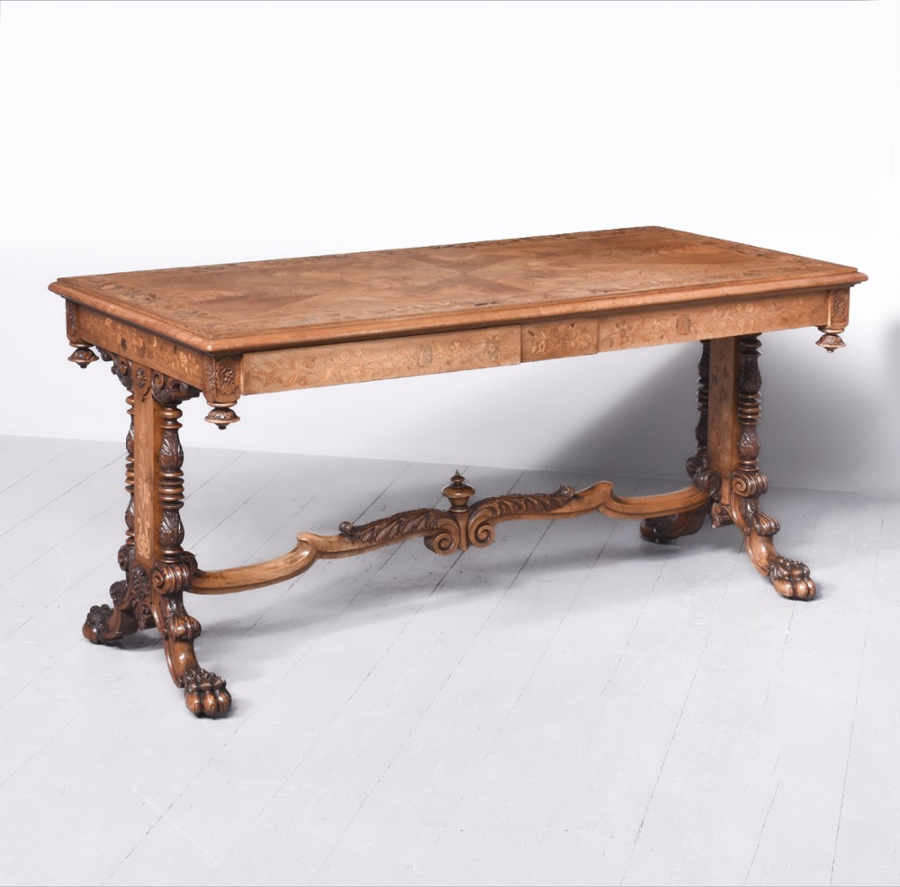 Exhibition Quality Walnut & Marquetry Library Table 