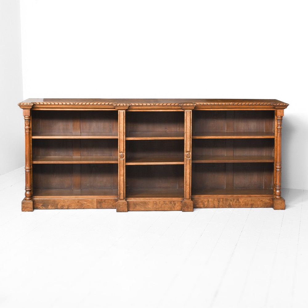 Morison and Co Burr Walnut Open Bookcase