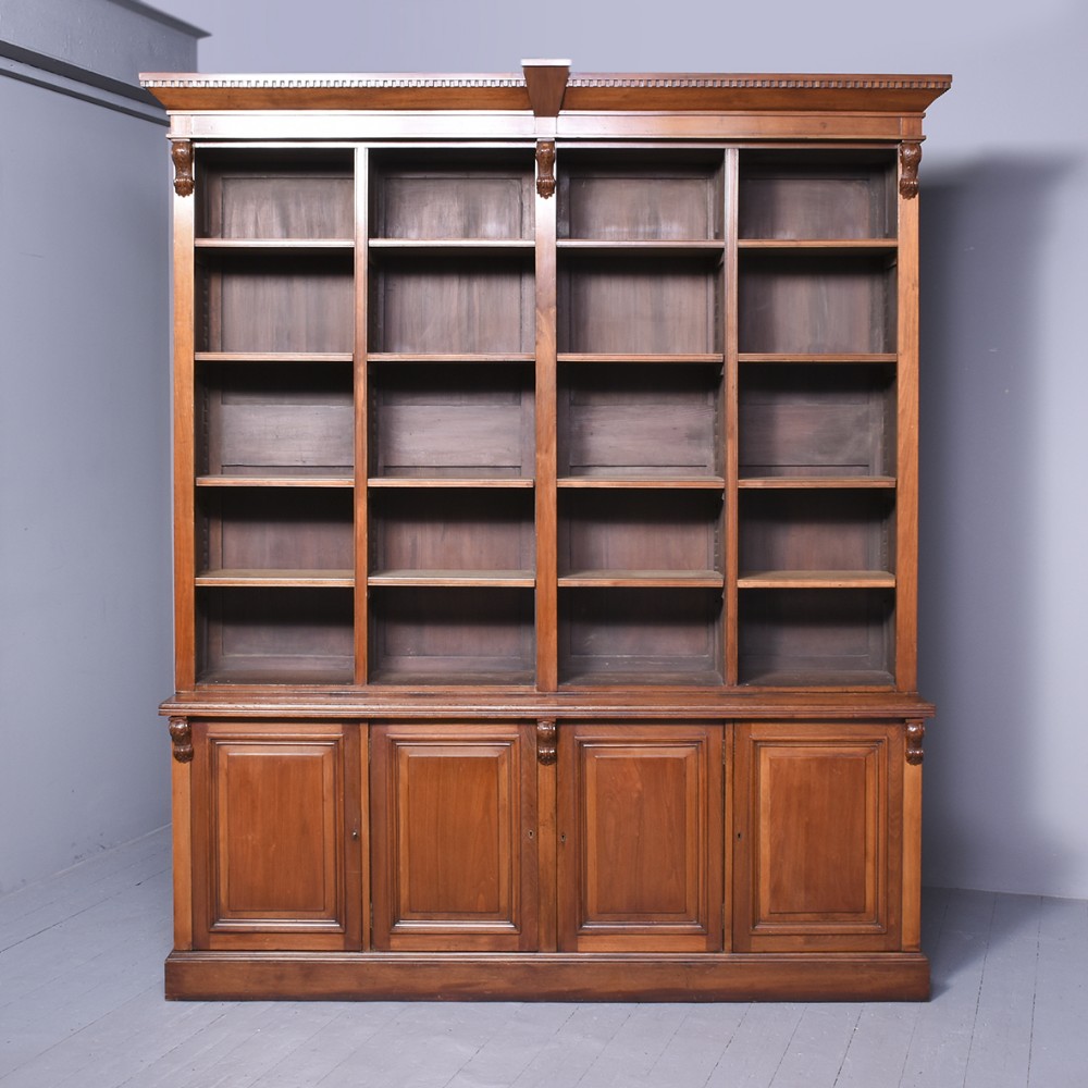 Large Walnut Breakfront Open Bookcase