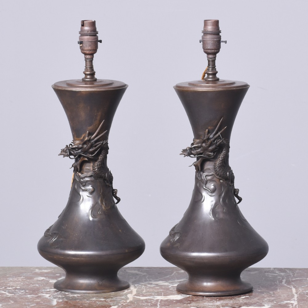 Pair of Bronze Meiji Period Lamps