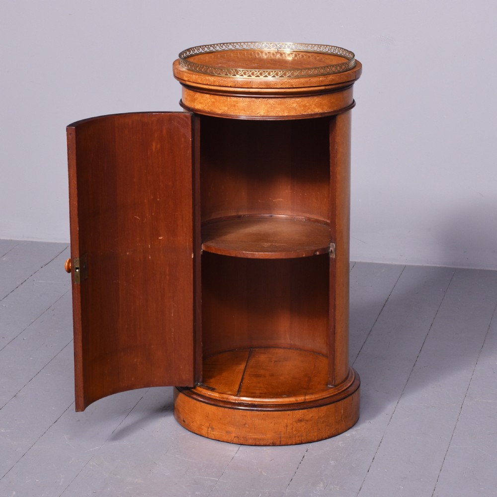 Rare Victorian Birdseye Maple Cylindrical Lampstand or Side Cabinet View VI