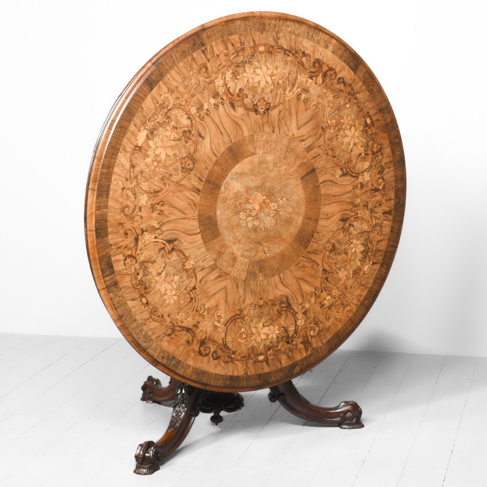 Mid Victorian Floral Marquetry Walnut & Rosewood Circular Breakfast Table