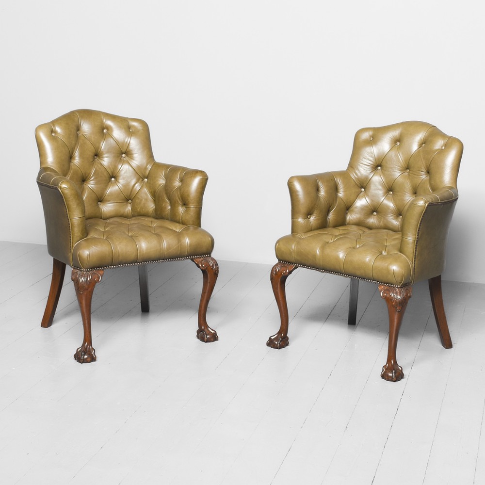 A Quality Pair of Traditionally Upholstered Mahogany Library Chairs