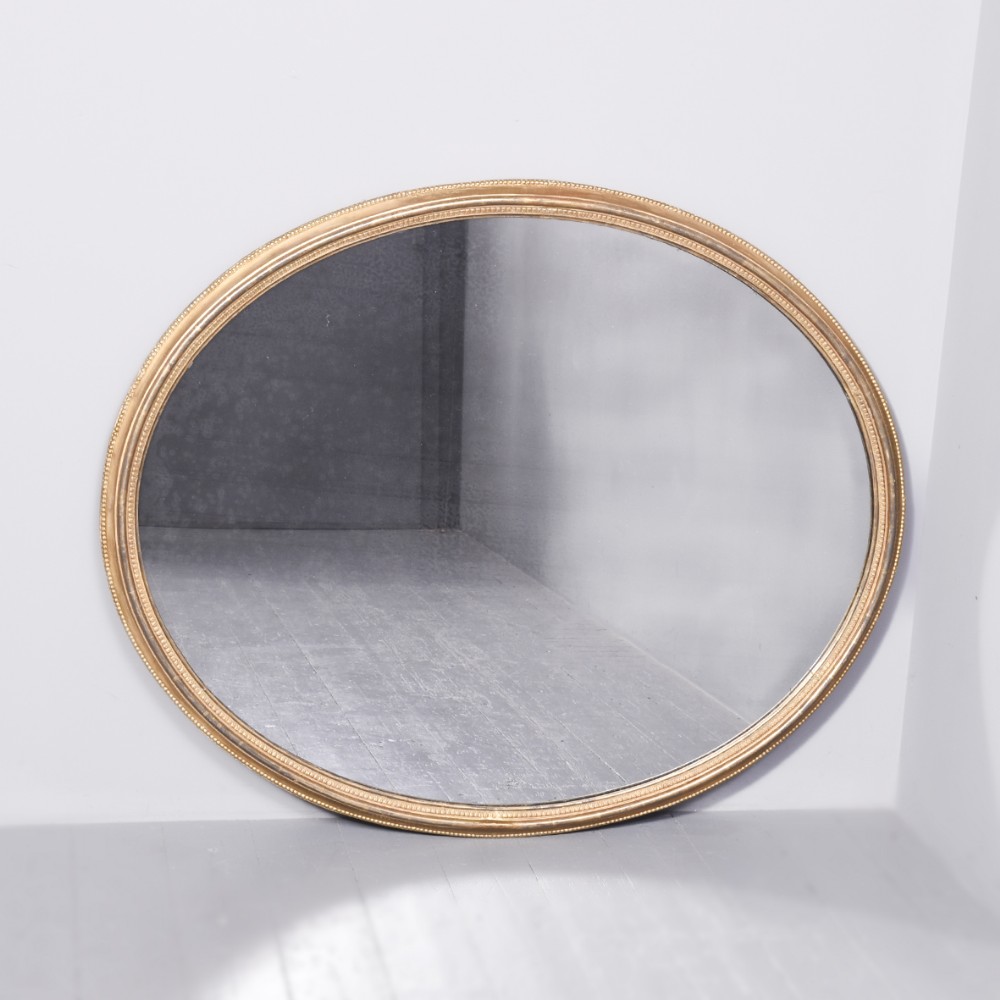 Large Victorian Oval Gilt Wall or Overmantel Mirror