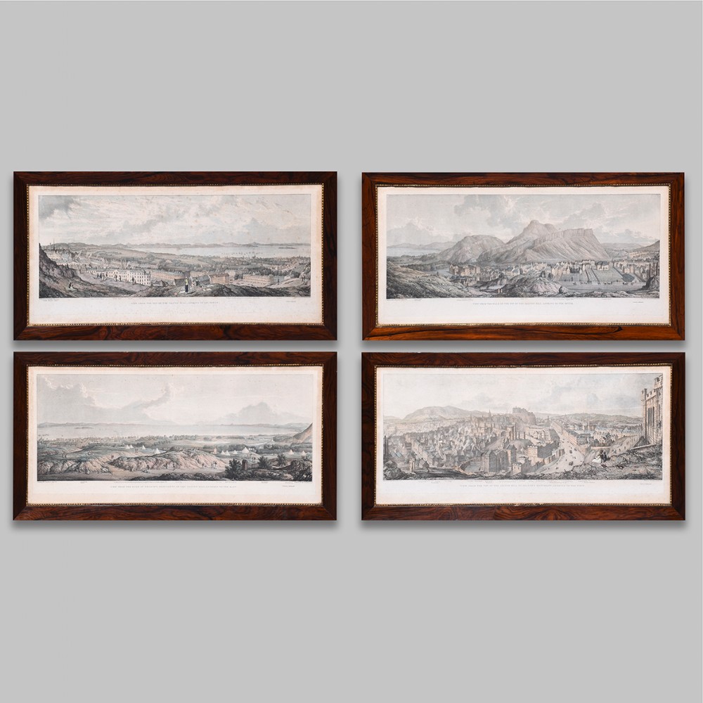 Set of Four Hand-Tinted, Rosewood Framed Panoramic Views of the City of Edinburgh (1823) after Lady Elton