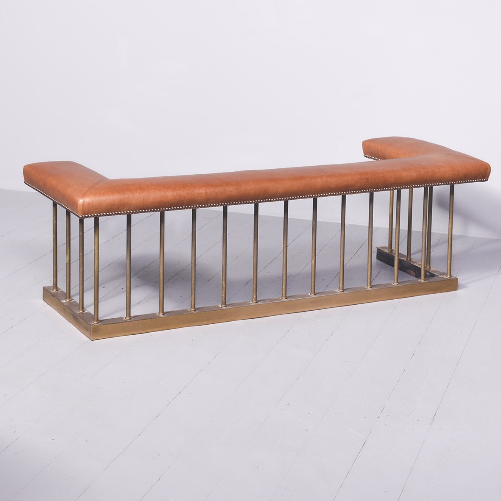 Brass & Leather Upholstered Club-Fender