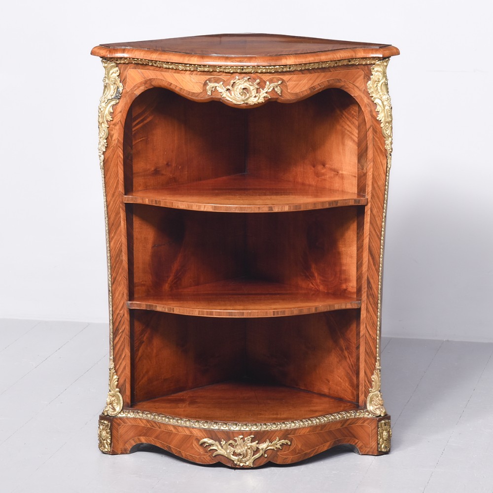 Inlaid Kingwood, Victorian, Ormolu Mounted Open Corner Cupboard