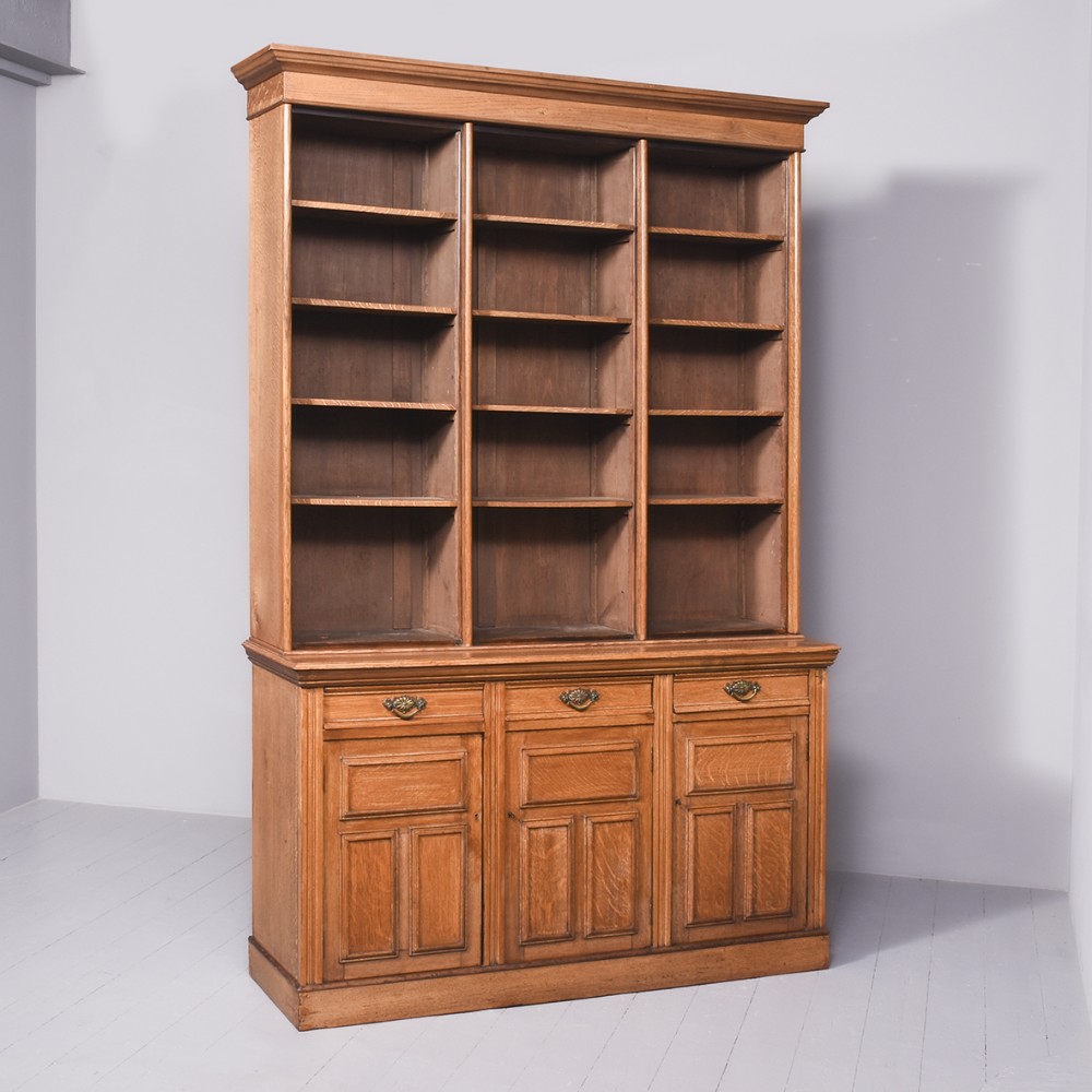 Late Victorian 3-section oak open bookcase