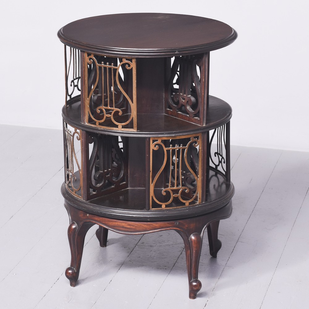 Circular Mahogany and Brass Revolving Bookcase 