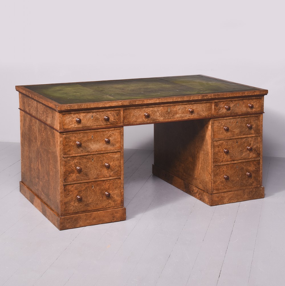 Mid-Victorian Burr Walnut Freestanding Partners Desk