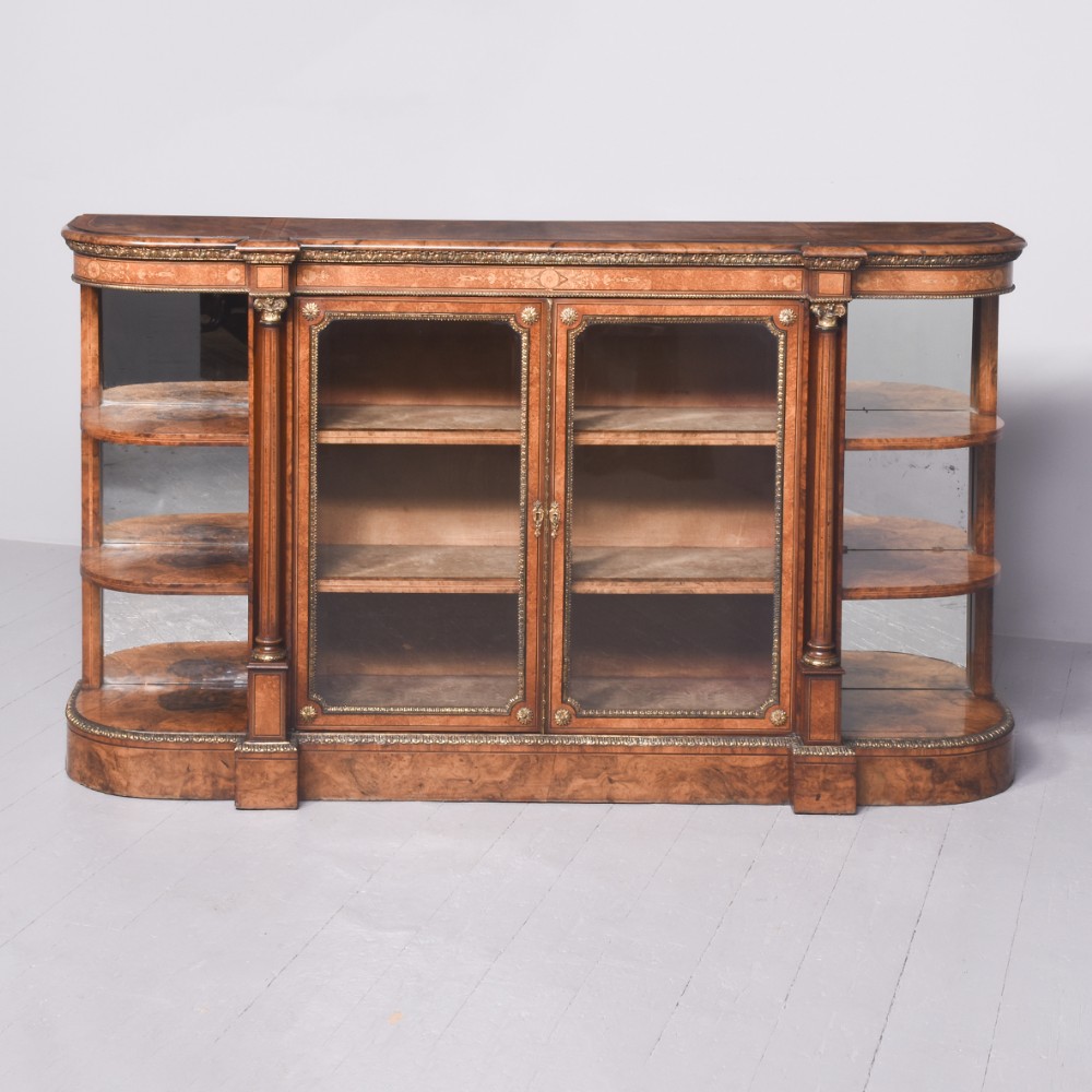 Magnificent Victorian Burr Walnut and Burr Elm Inlaid Credenza 