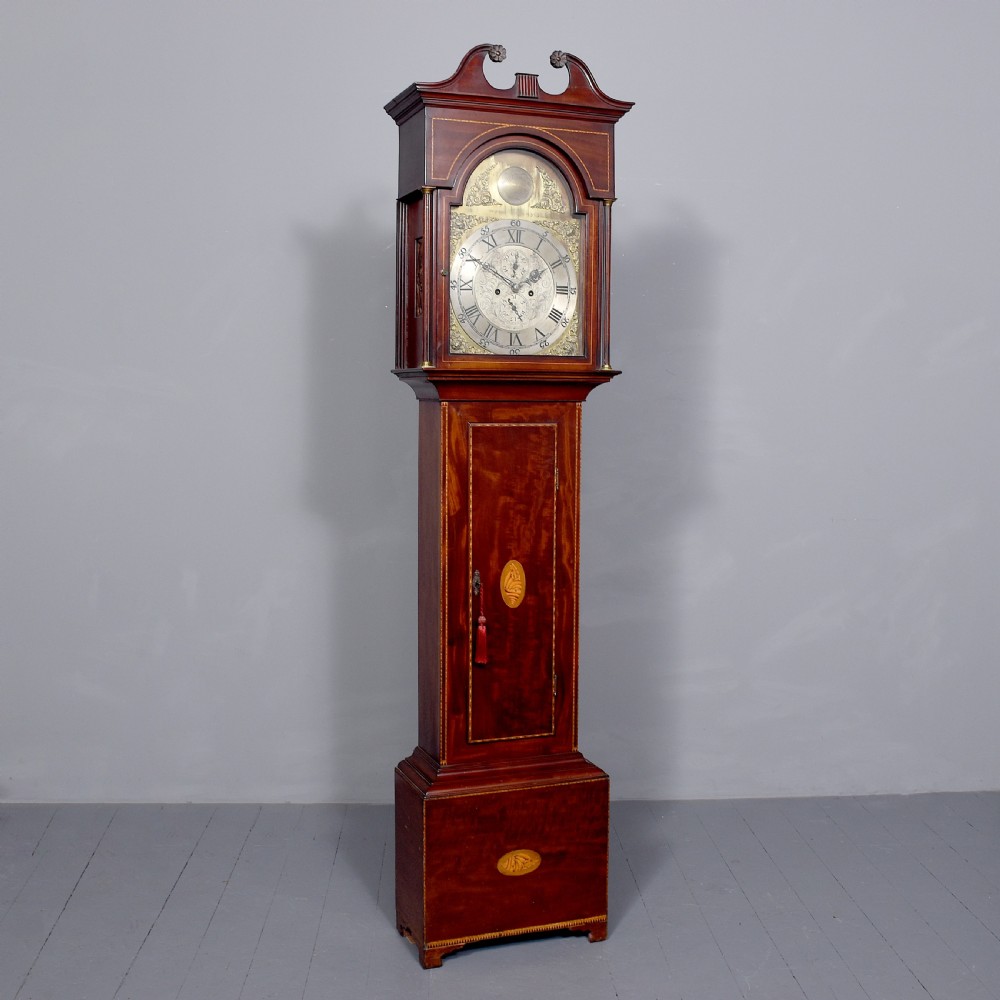 Quality inlaid brass faced mahogany Georgian grandfather clock by John Douglas of Galston