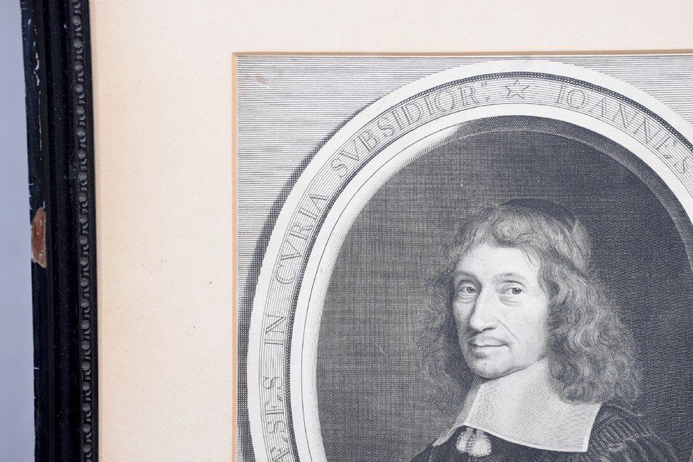 A collection of fifteen framed antique monochrome portrait engravings featuring oval borders and historical figures. View XVI