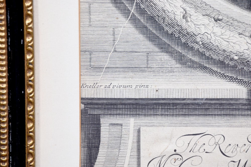 A collection of fifteen framed antique monochrome portrait engravings featuring oval borders and historical figures. View XVIII